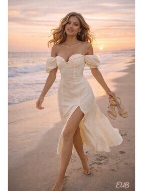 Cult Gaia Muna Off-Shoulder Ruched Sleeve Midi Dress Size 0 New With Tags